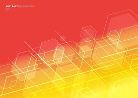 Abstract technology concept geometric hexagon with lines diagonal on red and yellow background. vector