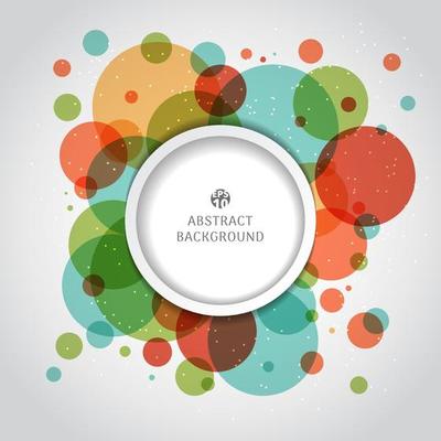 Abstract modern colorful circles overlapping composition on white background.