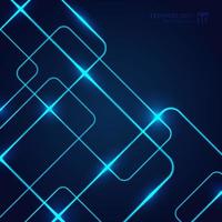 Abstract geometric glow neon blue line overlapping on dark background technology concept. vector