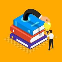 Books contain knowledge and big ideas, flat illustration style vector