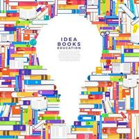 Colorful piles of books in the shape of a lightbulb. Books contain ideas vector