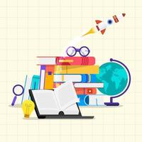 educación y aprendizaje con libros, estilo de ilustración plana vector