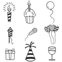 Vector set of hand drawn birthday party sketches