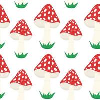 Seamless background with amanita. A repeating pattern with red poisonous mushrooms. Vector. vector