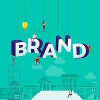 Team hard at work constructing the word BRAND vector