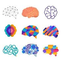 Set of human brains in different graphic styles vector