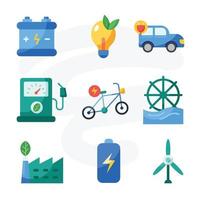 Green Technology Icon Set in Flat Design vector