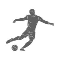 Silhouette soccer player quick shooting a ball on a white background. Vector illustration