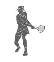 Silhouette tennis player with a racket on a white background. Vector illustration