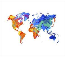 Abstract world map from splash of watercolors. Vector illustration of paints