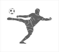 Silhouette soccer player quick shooting a ball on a white background. Vector illustration