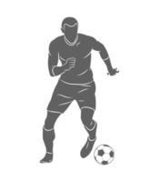 Silhouette soccer player quick shooting a ball on a white background. Vector illustration