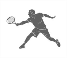 Silhouette tennis player with a racket on a white background. Vector illustration