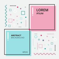 Abstract template minimal geometric pink and blue color with square frame on white background memphis style. vector