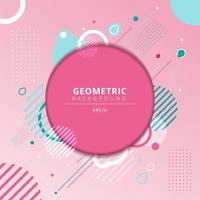 Abstract geometric circles frame with light blue geometry elements on pink background. vector