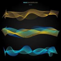 Abstract blue and yellow smooth waves lines elements on black background. vector