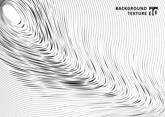 Abstract black scratch curved lines pattern on white background and texture.