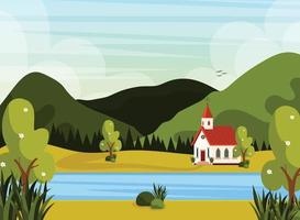 church landscape river poster vector