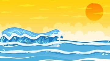 Beach landscape at sunset scene with ocean wave vector