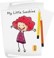Sketch little kids cartoon character on paper isolated vector