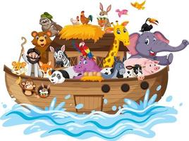 Noah's Ark with Animals on water wave isolated on white background vector