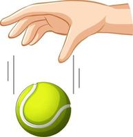 Mano que deja caer una pelota de tenis para un experimento de gravedad. vector