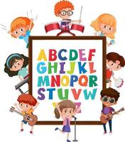 A-Z Alphabet board with many kids doing different activities vector