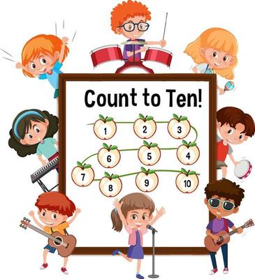 Count to ten number board with many kids doing different activities