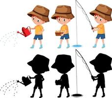 Set of a boy doing different activities vector