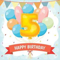 Happy birthday celebration card with number 5 balloon vector