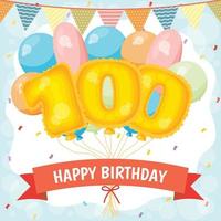 Happy birthday celebration card with number 100 balloons vector