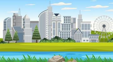 Escena de paisaje de parque de naturaleza vacía con fondo de paisaje urbano vector