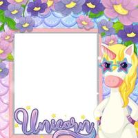 Banner en blanco con lindo personaje de dibujos animados de unicornio vector