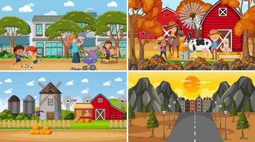 Set of different nature scenes cartoon style vector