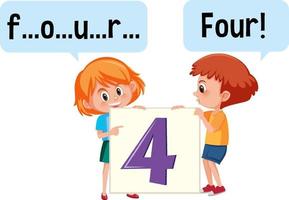 Cartoon character of two kids spelling the number four vector