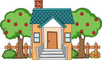 Front view of a house with nature elements on white background vector