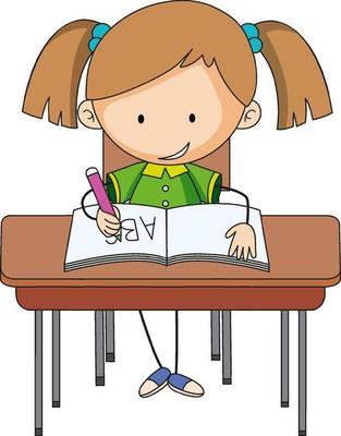 A girl doing homework doodle cartoon character