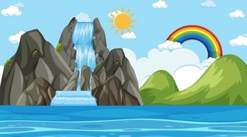 Beach landscape at day time scene with waterfall vector