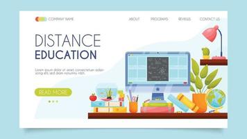 Distance education. Landing page concept. Flat design, vector illustration.