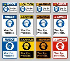 Firmar usar protección para los ojos sobre fondo blanco. vector