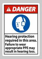 Danger Sign Hearing Protection Required In This Area, Failure To Wear Appropriate PPE May Result In Hearing Loss vector