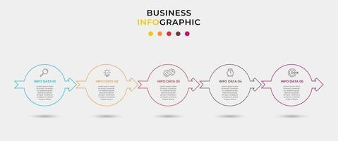 Minimal Business Infographics template. Timeline with 5 steps, options and marketing icons .Vector linear infographic with two circle conected elements. Can be use for presentation vector