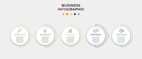 Minimal Business Infographics template. Timeline with 5 steps, options and marketing icons .Vector linear infographic with two circle conected elements. Can be use for presentation vector