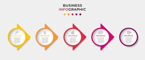 Minimal Business Infographics template. Timeline with 5 steps, options and marketing icons .Vector linear infographic with two circle conected elements. Can be use for presentation vector