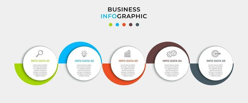Minimal Business Infographics template. Timeline with 5 steps, options and marketing icons .Vector linear infographic with two circle conected elements. Can be use for presentation