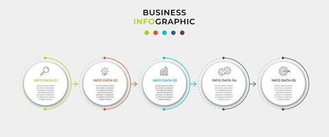 Minimal Business Infographics template. Timeline with 5 steps, options and marketing icons .Vector linear infographic with two circle conected elements. Can be use for presentation vector