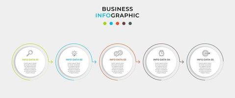 Minimal Business Infographics template. Timeline with 5 steps, options and marketing icons .Vector linear infographic with two circle conected elements. Can be use for presentation vector