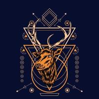 Deer head with sacred geometry pattern on black background-vector retro illustration vector