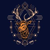 Deer head with sacred geometry pattern on black background-vector retro illustration vector