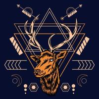 Deer head with sacred geometry pattern on black background-vector retro illustration vector